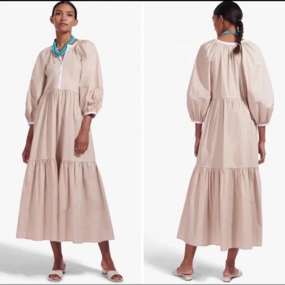 Elegant Beige Maxi Dress STAUD Beige Long Sleeve Tiered Dress SIZE XL